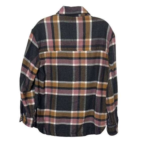 American Eagle Flannel Shacket Shirt Womens XS Gray Pink Plaid Button Up - Picture 2 of 8